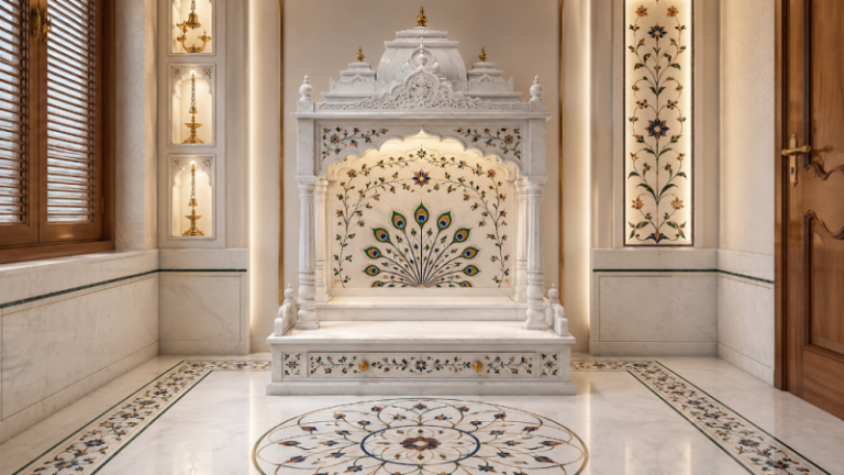 Home Temple with Inlay Work by Makrana Artisans