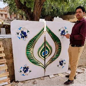 Peepal Petals Inlay Wall Panel in Vietnam White Marble | Makrana Handmade Luxury Wall Art